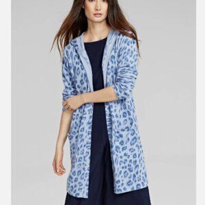 Charter Club 100% Cashmere Blue Lupine Leopard Animal Open Cardigan Hoodie XS